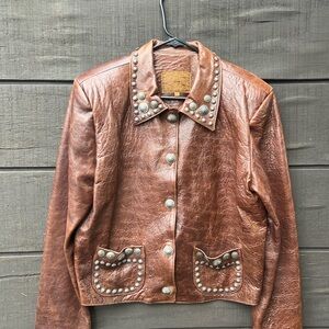 DOUBLE D RANCH Studded Brown Leather Jacket